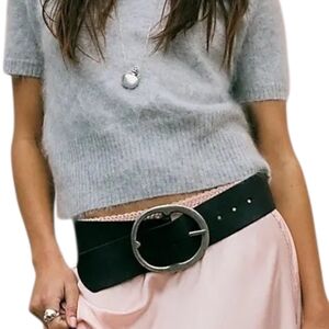 We The Free Brando Leather Hip Belt Black Wide Circle Buckle S/M NWT